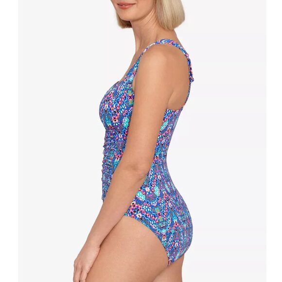 NWT Swim Solutions Women Shirred One-Piece Swimsuit Multicolor Sz 16 $100 1C404 - Picture 2 of 4